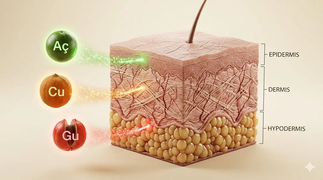 3D skin layers — where firmness is lost and where the guaraná modelador works